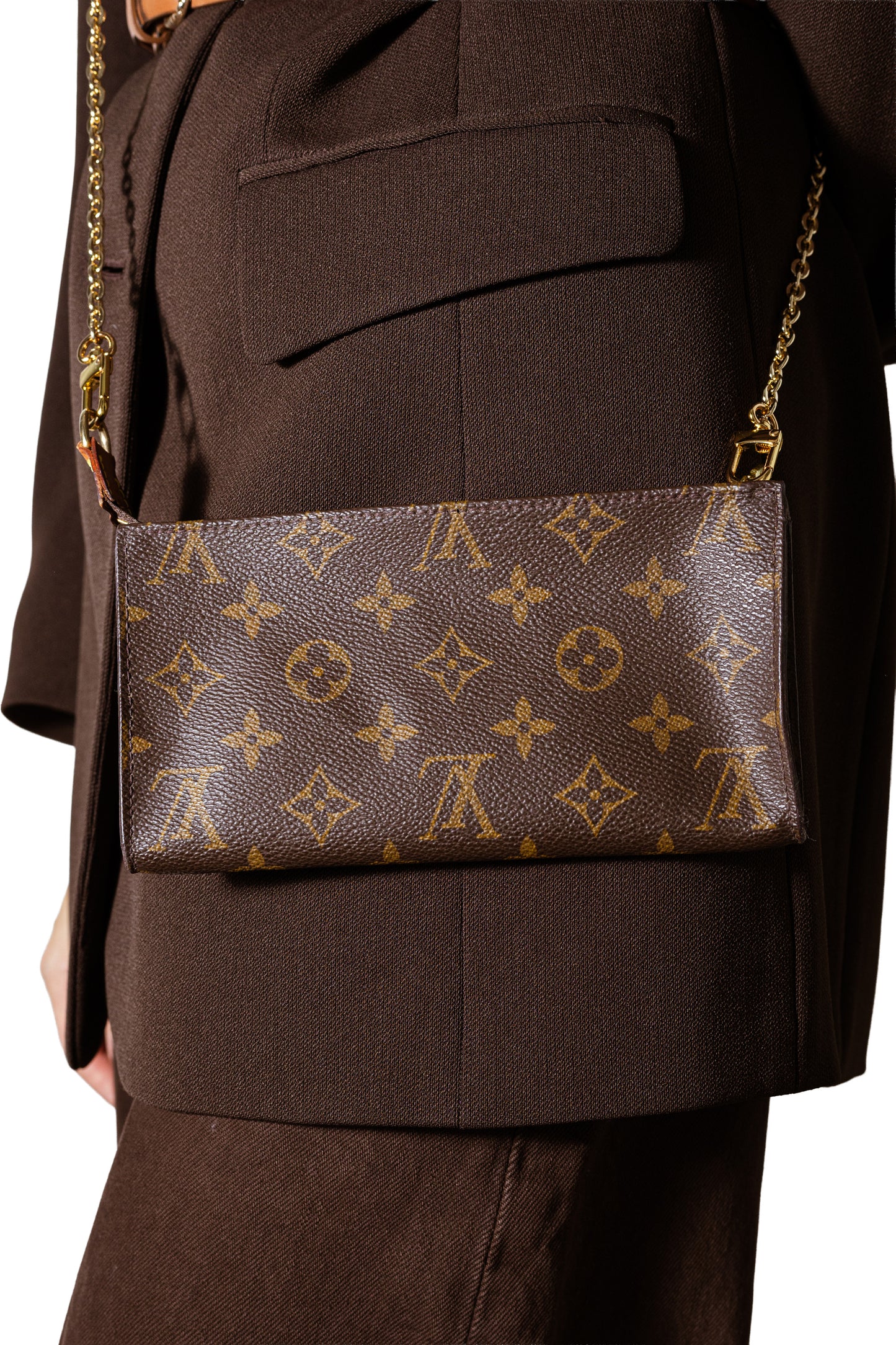 Louis Vuitton Monogram Pochette with Gold & Leather Chain Straps