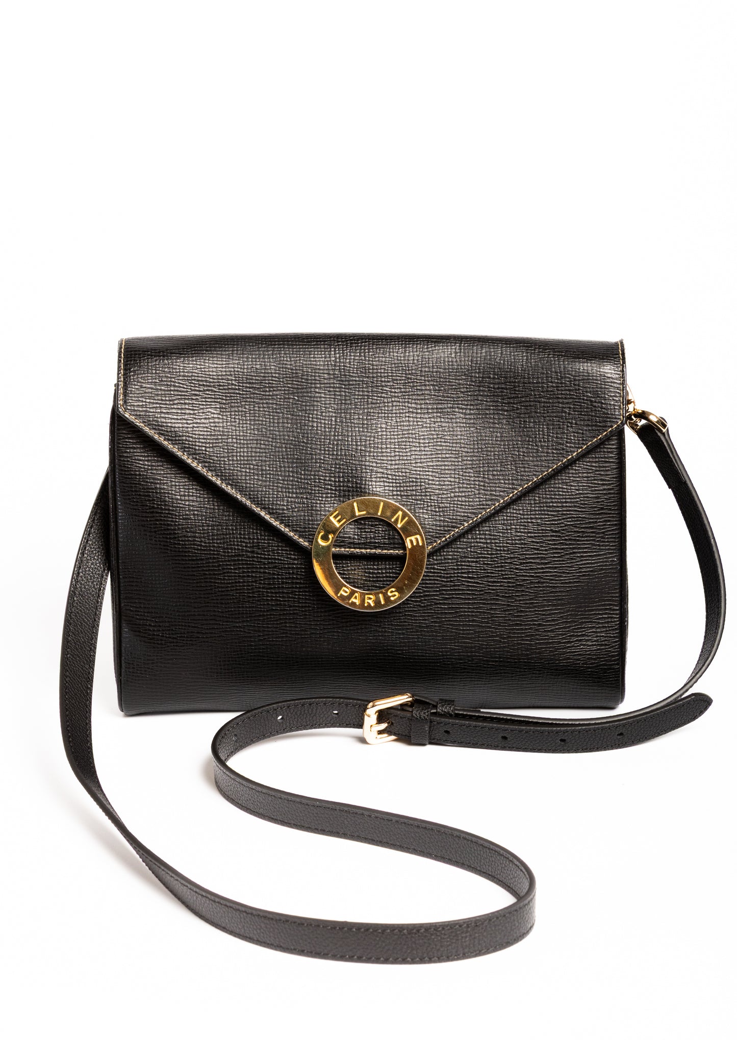Céline Paris Vintage Circle Clutch & Shoulder Bag – Black Leather