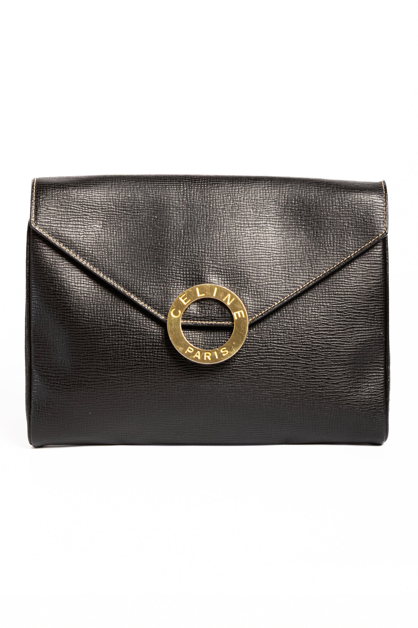 Céline Paris Vintage Circle Clutch & Shoulder Bag – Black Leather