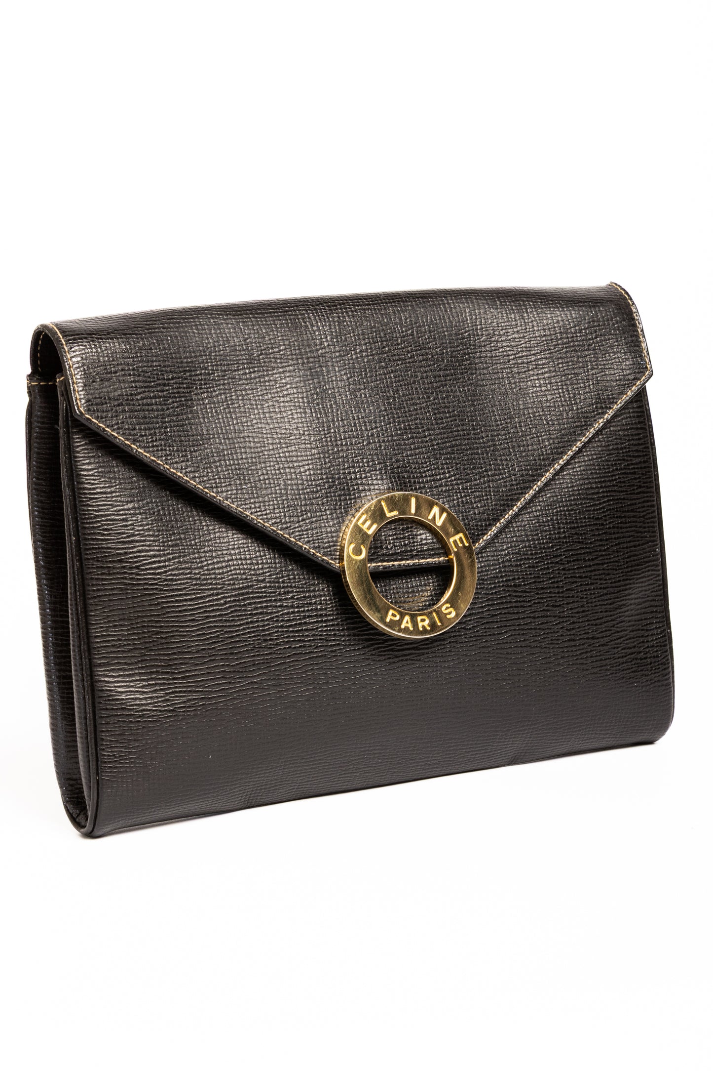 Céline Paris Vintage Circle Clutch & Shoulder Bag – Black Leather