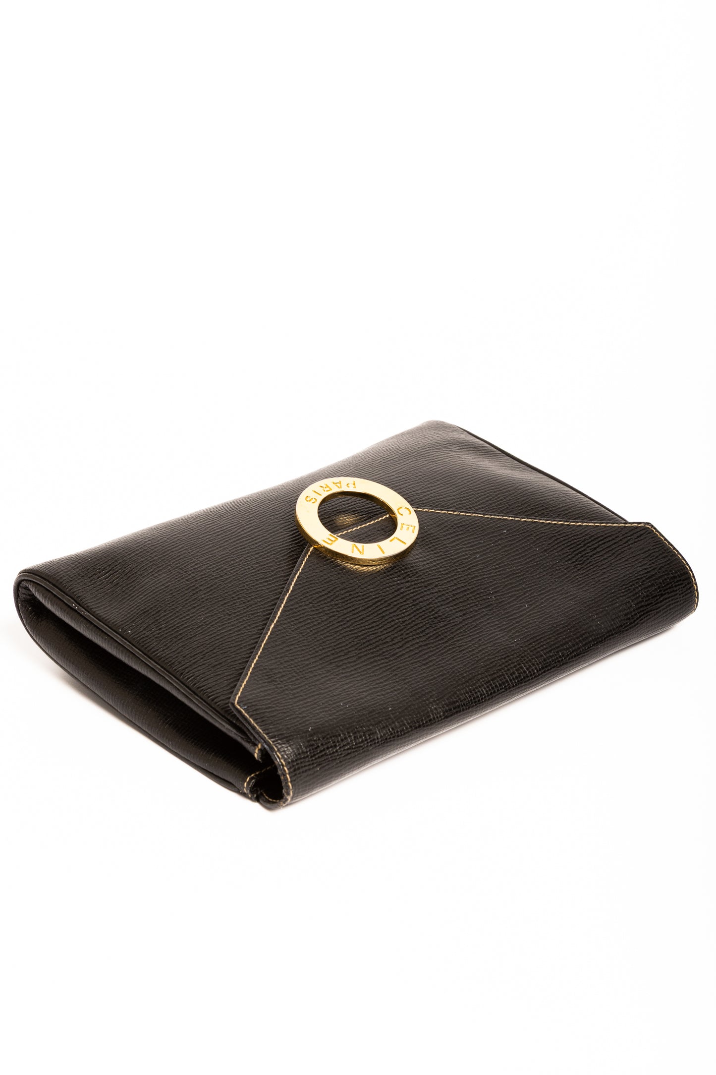 Céline Paris Vintage Circle Clutch & Shoulder Bag – Black Leather