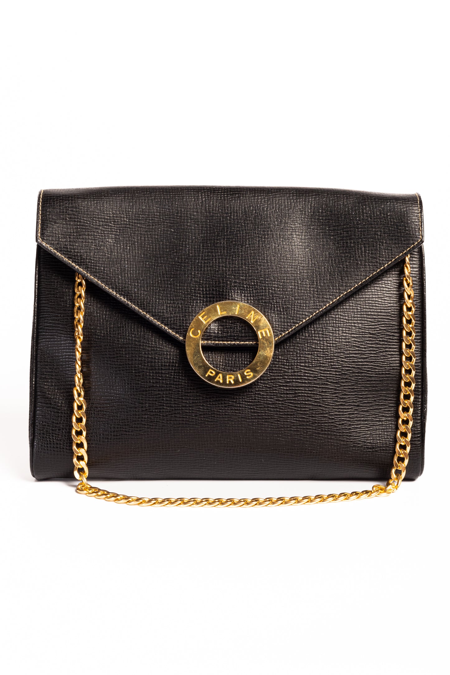 Céline Paris Vintage Circle Clutch & Shoulder Bag – Black Leather