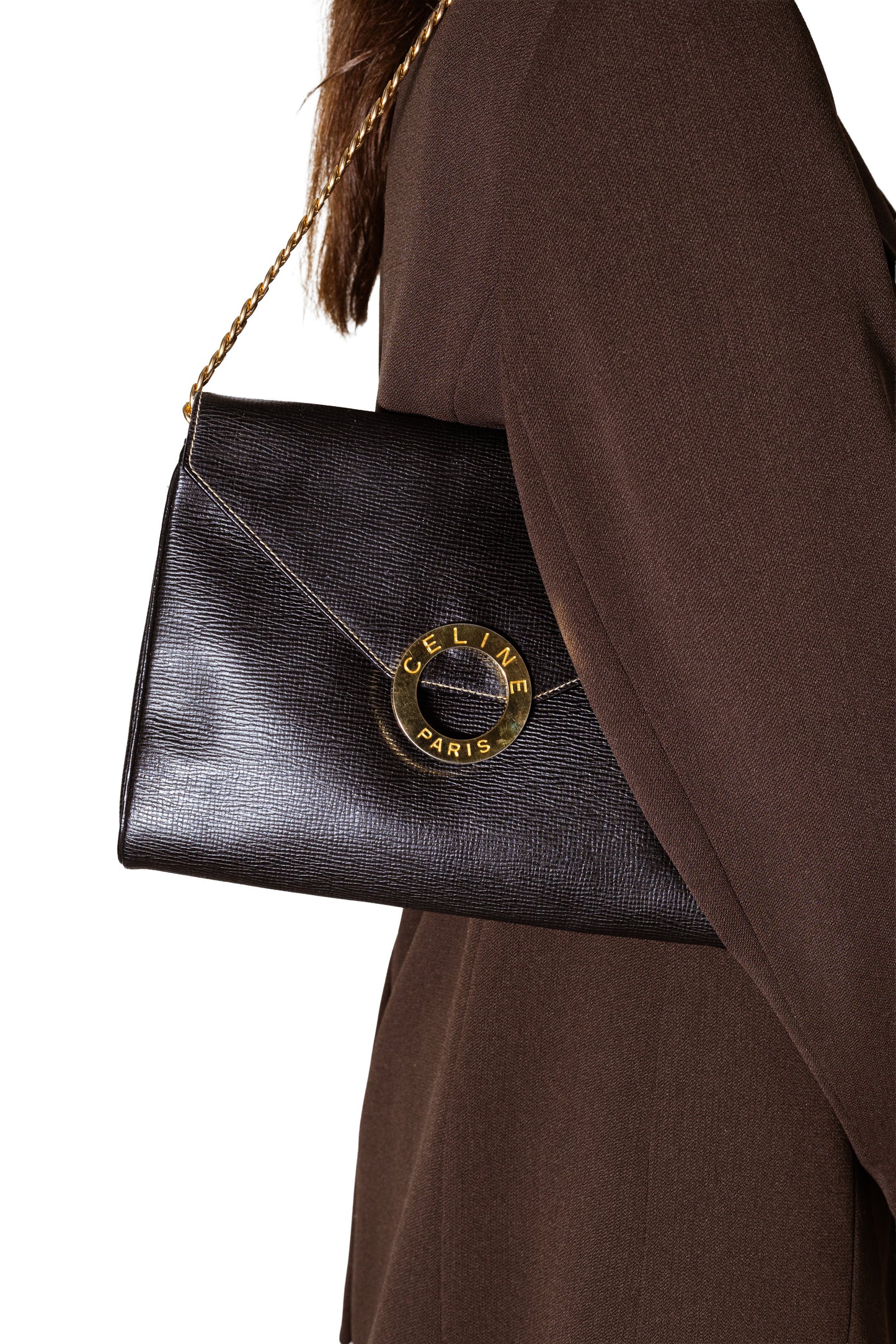 Céline Paris Vintage Circle Clutch & Shoulder Bag – Black Leather