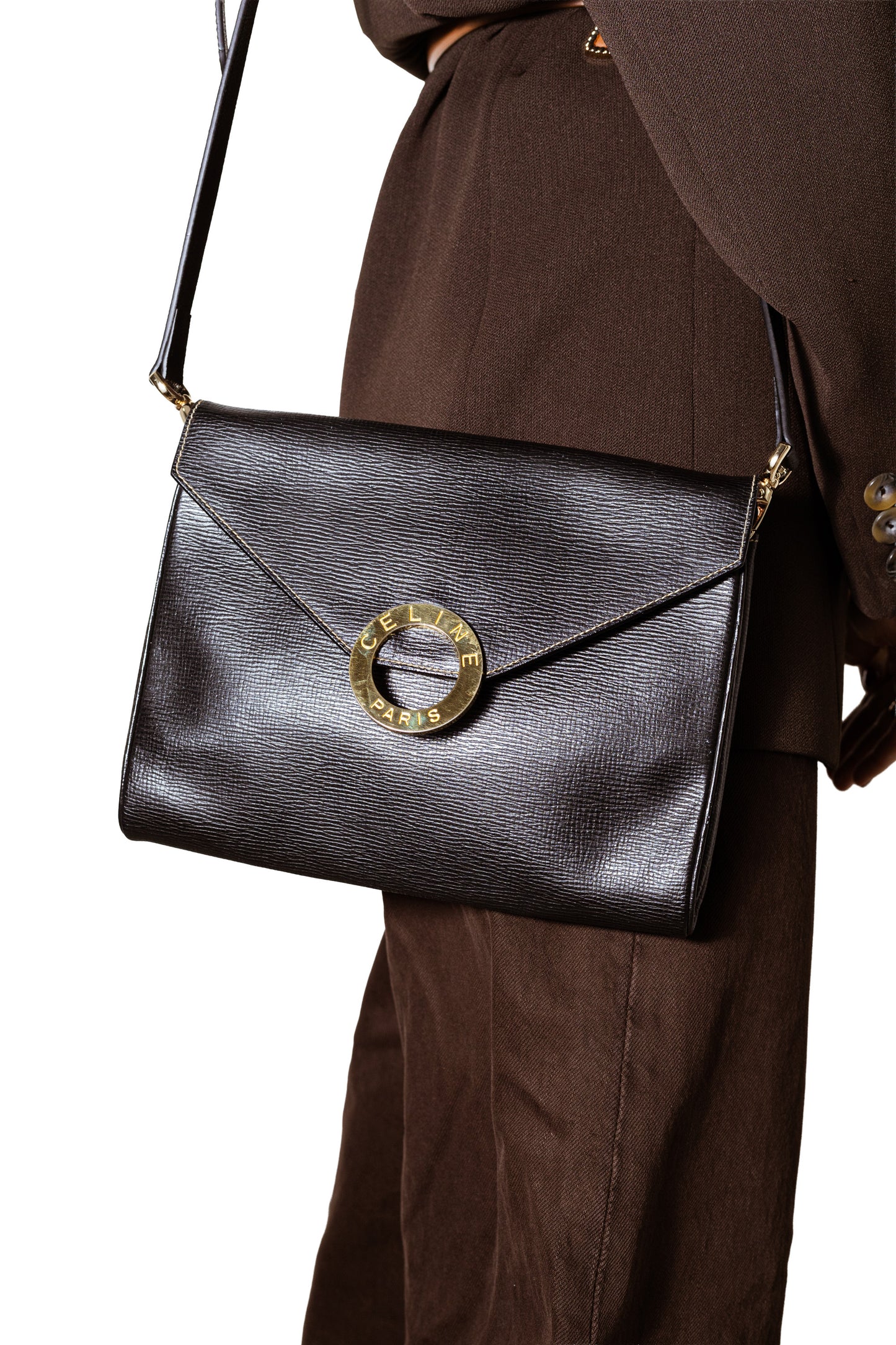 Céline Paris Vintage Circle Clutch & Shoulder Bag – Black Leather