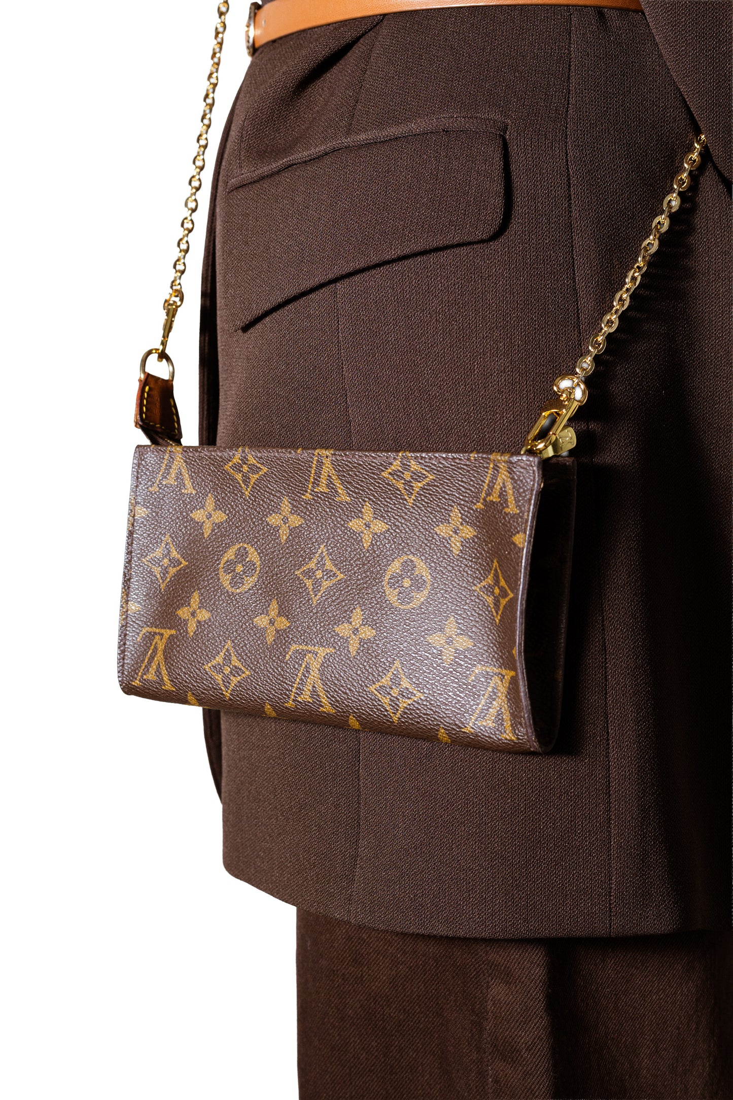 Louis Vuitton Monogram Pochette with Gold & Leather Chain Straps