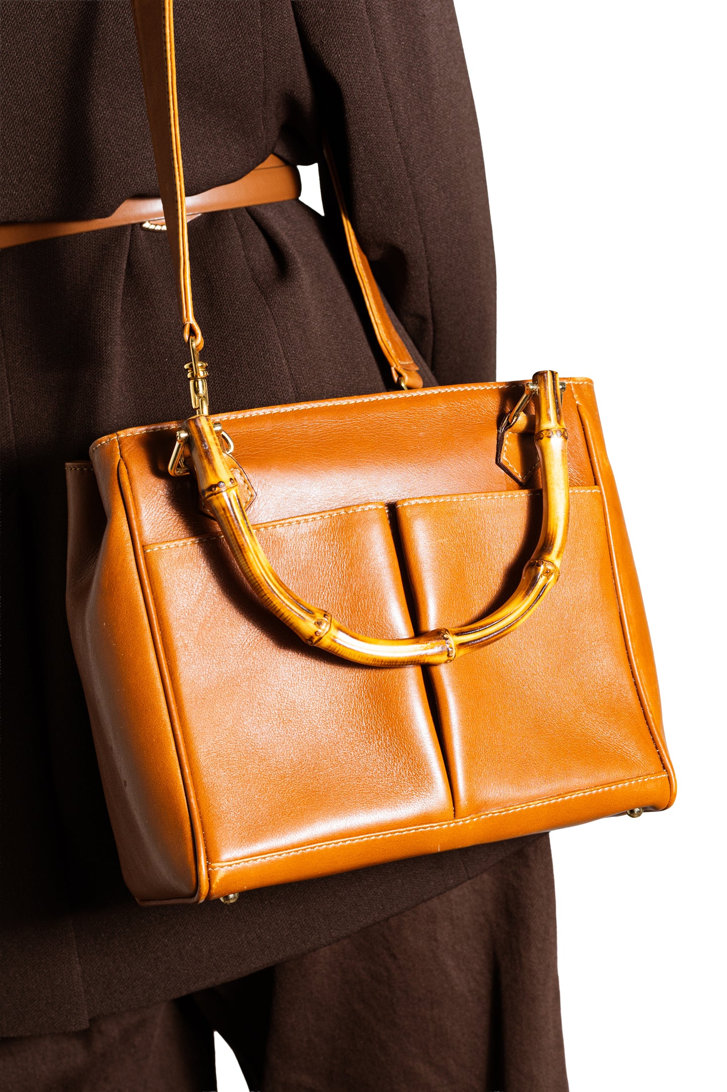 Gucci Bamboo Leather 2-Way Shoulder & Hand Bag – Brown